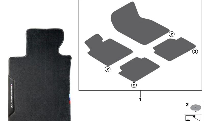 M Performance floor mats for BMW G26E (OEM 51475A433D2). Original BMW.
