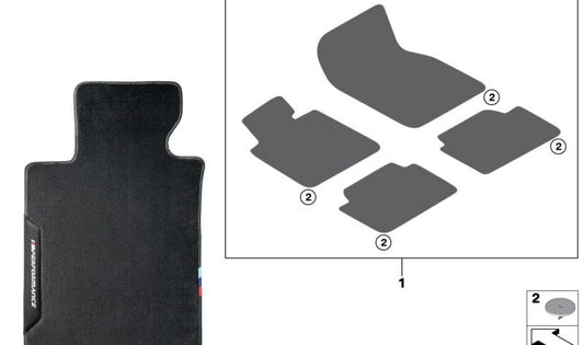 M Performance floor mats for BMW G26E (OEM 51475A433D2). Original BMW.