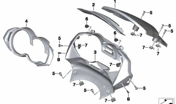 Embellecedor cuadro de instrumentos OEM 46638549207 para BMW Motorrad C 650 GT (CK19) 2011-2015. Color negro brillante. Original BMW Motorrad.