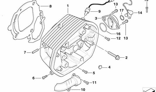 Culata derecha plateada OEM 11127718474 para BMW Motorrad R 1200 GS, R 1200 R, HP2 Enduro... y más. Original BMW Motorrad.