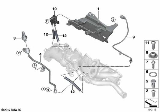 Tube de pression de gaz d'échappement pour BMW G30, G31, G32, G11, G12, G14, G15, G16, G01, G02 (OEM 13628571784). BMW d'origine