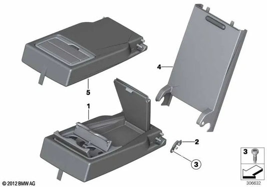 Rear Centre Leather Armrest for BMW 3 Series F34, F34N, F35 (OEM 52207307936). Original BMW.