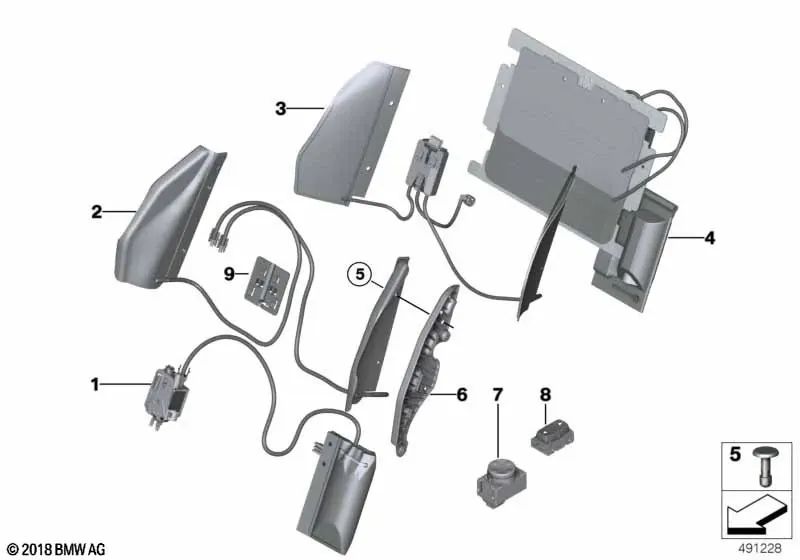 Ajustador de largura do encosto para BMW F20, F21, F22, F23, F87, F30, F31, F34, F35, F32, F36 (OEM 52107243596). BMW originais.