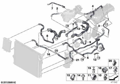 Tambuco di radiatore refrigerante per la BMW 1 F20N Serie, F21N Serie 2 F22, F22N, F23, F23N Series 3 F30n, F31N, F34N, F35N Series 4 F32, F32N, F33, F33N, F36, F36N (OEM 1712861659). BMW originale.