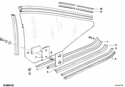Right outer window channel seal for BMW E24 (OEM 51371961666). Original BMW.