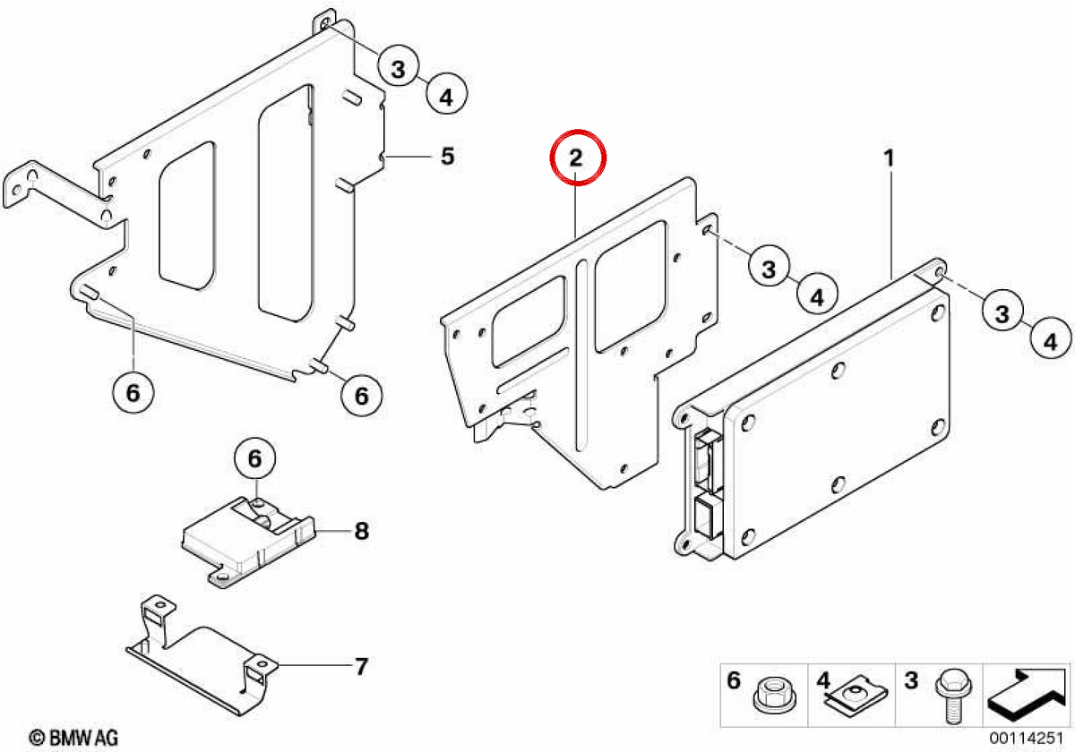 Soporte unidad de control telemática OEM 84136924948 para BMW E46. Original BMW.