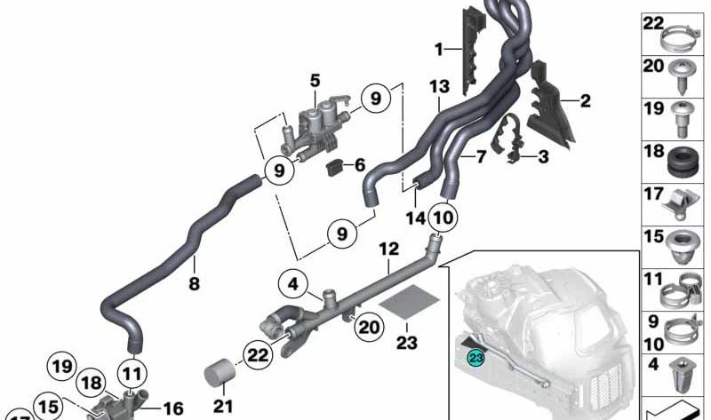 Bomba de agua adicional para BMW F07, F10, F11, F06, F12, F13, F01N, F02N, F04 (OEM 64119230237). Original BMW.