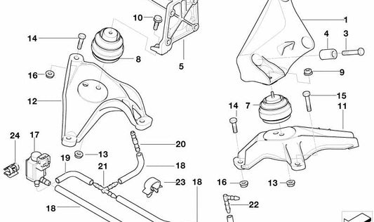 Soporte motor izquierdo OEM 22116750441 para BMW E39 525d y 530d. Compatible con motores M57 con cambio manual o automático. Original BMW.