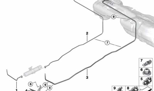 Kraftstoffrücklaufleiter für BMW 1 F20N -Serie, F21N -Serie 2 F22, F23 (OEM 16127336279). Original BMW