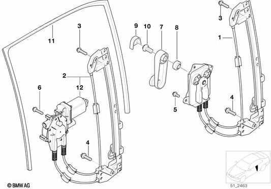 Guia da janela traseira esquerda para BMW E39 (OEM 51348193117). BMW original