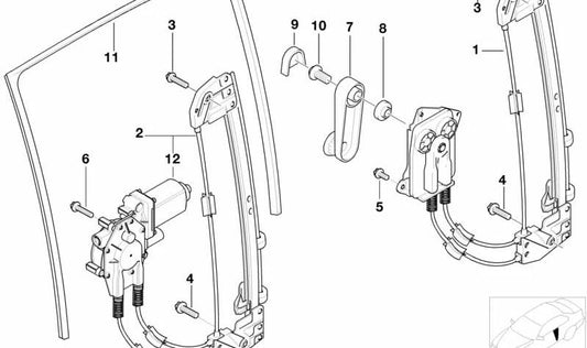 Alzacristales trasero derecho OEM 51348159834 para BMW Serie 5 E39 (520d, 520i, 523i... y más). Original BMW.