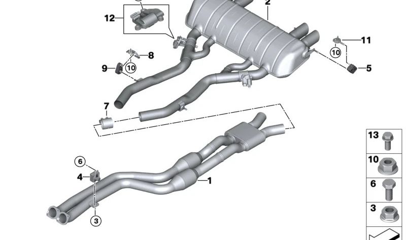 Soporte trasero derecho para silenciador OEM 18309505125 para BMW G80, G80N, G81, G81N, G82, G82N, G83, G83N. Original BMW.