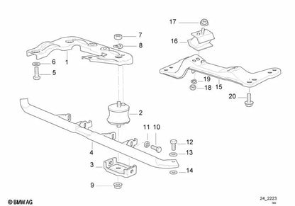 Soporte de caucho derecha para BMW Serie 3 E36, Serie 5 E34 (OEM 24701138428). Original BMW.