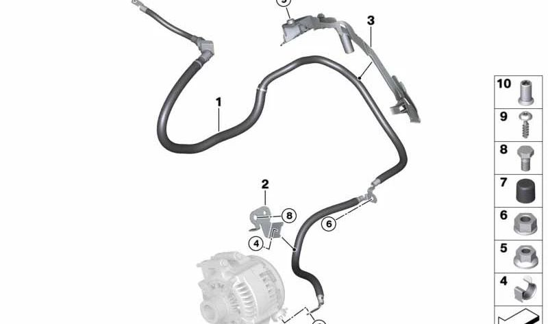 Câble de générateur-arranger pour BMW Series 1 F20N, F21, F21N Series 2 F22, F23, F87, F87N Series 4 F33, F36 (OEM 12428621486). BMW d'origine