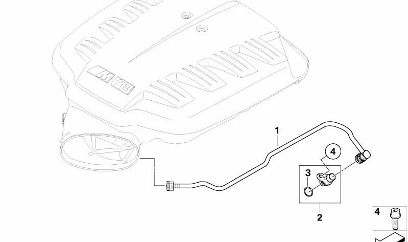 Tubo de ventilación motor OEM 11617838288 para BMW E90 M3, E92 M3, E93 M3. Compatible con versiones VA91, VA92, PM91, PM92, KG91, KG92, WD91, WD92, DX91, DX92. Original BMW.