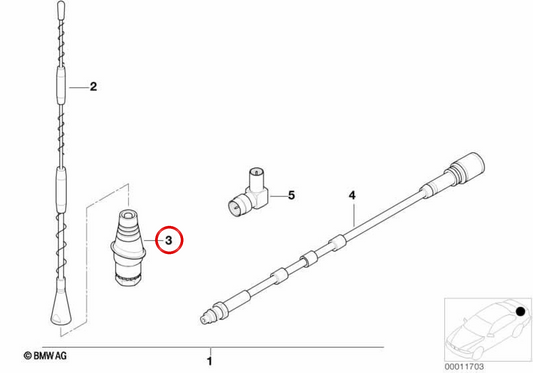 Suporte base de antena OEM 84518372087 para BMW E36. BMW genuíno.
