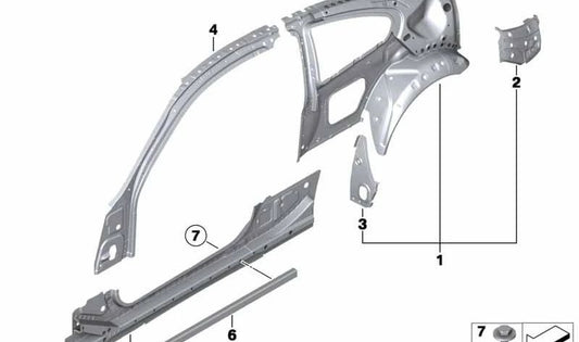 Estructura interna lateral izquierda OEM 41217263851 para BMW F13. Original BMW.