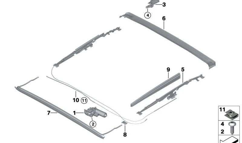 Deflector de viento techo solar OEM 54108737864 para BMW G20, G20N, G42, G87, G80, G80N, G22, G22N, G26, G26E, G26F, G26N, G82, G82N, G60. Original BMW.