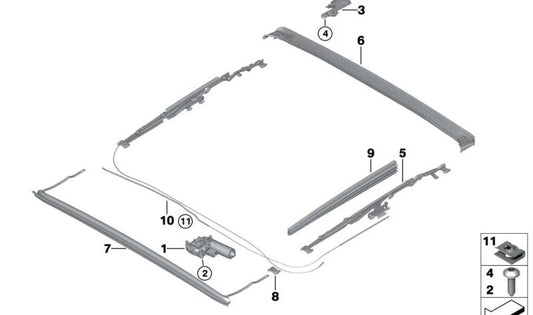 Deflector de viento techo solar OEM 54108737864 para BMW G20, G20N, G42, G87, G80, G80N, G22, G22N, G26, G26E, G26F, G26N, G82, G82N, G60. Original BMW.