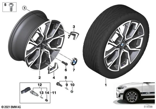 Piene in lega grigio di cannone per BMW X1 F48, F48N, X2 F39 (OEM 36105A177E7). BMW originale.