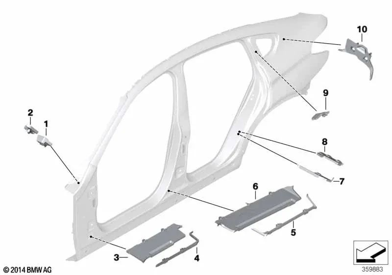Pieza moldeada del pilar A inferior interior izquierda para BMW F25, F26 (OEM 41007206233). Original BMW.