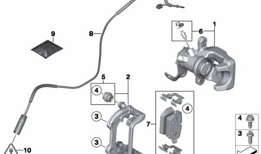 Porta frenos trasero OEM 34219804738 para MINI R56, R60, R61. Original MINI.