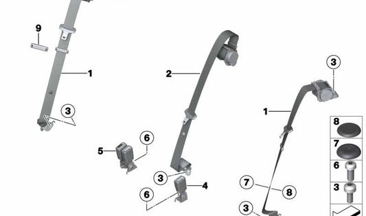 Il guinzaglio posteriore destro e centrale per BMW X3 F25, X4 F26 (OEM 72117255924). BMW originale