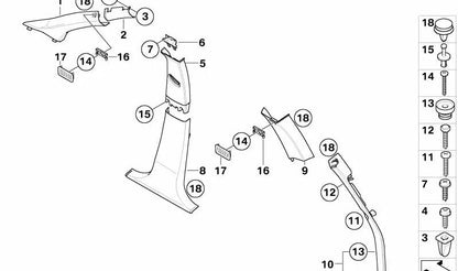 Left C-pillar trim for BMW X3 E83 (OEM 51433449951). Original BMW