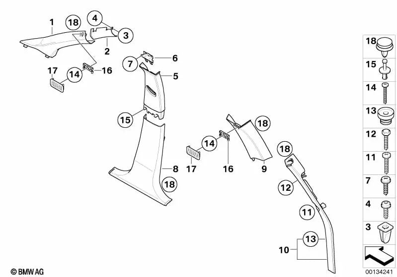 Right C-Pillar Trim for BMW X3 E83, E83N (OEM 51433449956). Original BMW