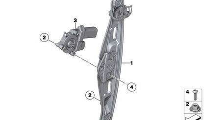 Elevalunas eléctrico trasero izquierdo OEM 51352990387 para BMW E84. Original BMW.