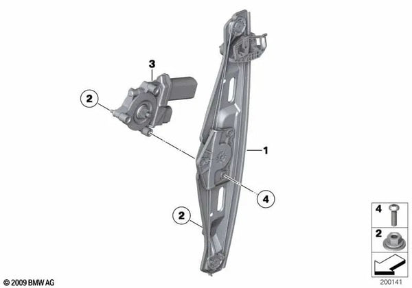 Motor elevador de ventana trasero derecho para BMW X1 E84 (OEM 67627268340). Original BMW