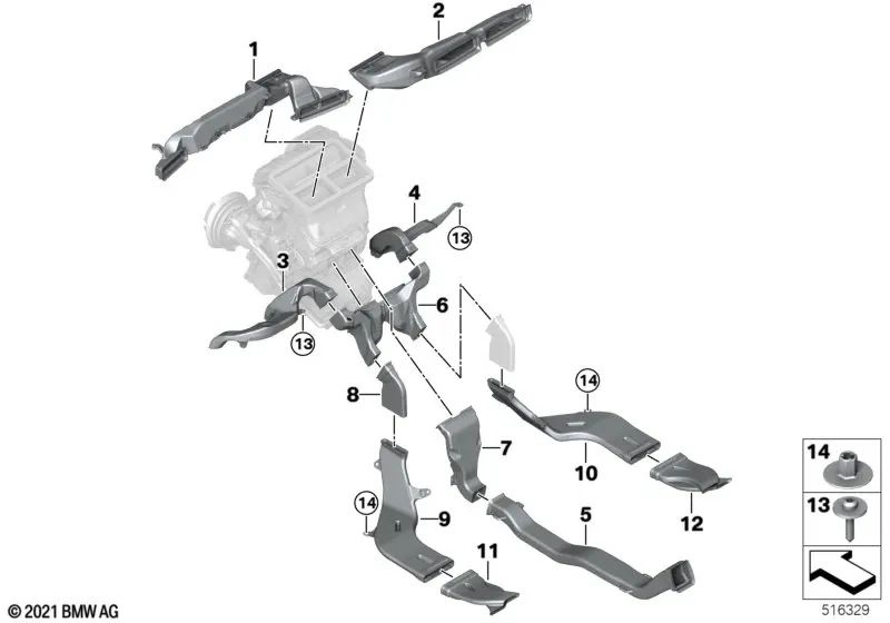Canale di riscaldamento anteriore destro per spazio posteriore per BMW 1 F40 Series, F52, F70 e Serie 2 F44, F45, F46, U06, X1 F48, F49, U11, X2 F39, U10 e Mini F54, F55, F56, F60 (OEM 5147307882 ). BMW originale