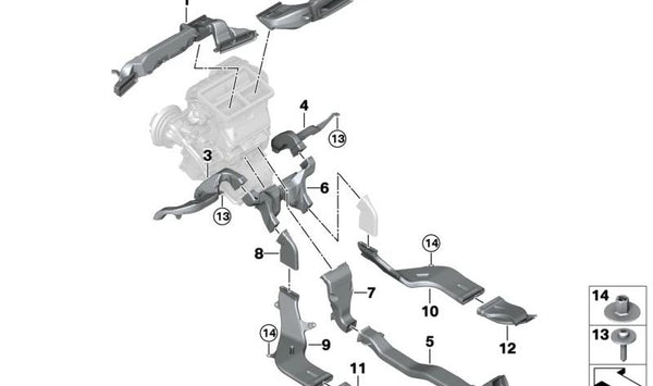 Conducto calefacción trasero derecho OEM 51477298808 para BMW F40, F44, F45, F46, F48, F39, F55, F54, F60. Original BMW.