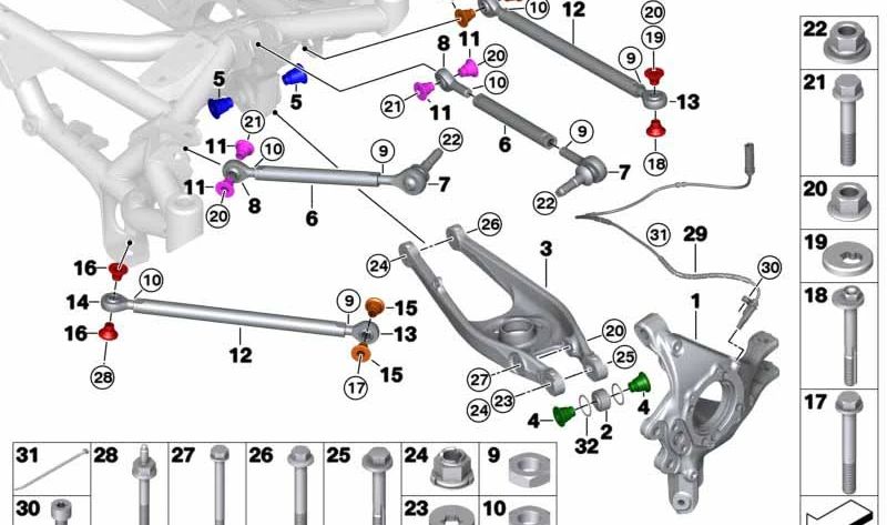 Casquillo separador OEM 33308431366 para BMW F87 M2 CS Racing y BMW F82 M4 GT4. Pieza original BMW para el sistema de suspensión trasera.