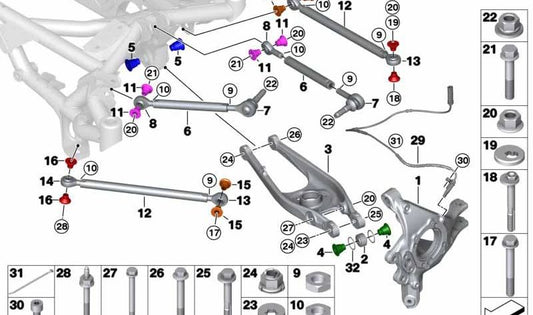 Casquillo separador OEM 33308431366 para BMW F87 M2 CS Racing y BMW F82 M4 GT4. Pieza original BMW para el sistema de suspensión trasera.