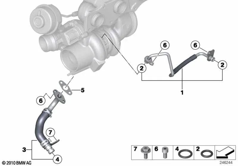Tubería de Retorno de Aceite para BMW F20, F21, F22, F23, F30, F31, F34, F35, F32, F33, F36, F07N, F10, F11, F18, E84, F25, F26, F15, F16, E89 (OEM 11428626653). Original BMW