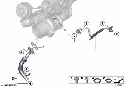 Tubería de Retorno de Aceite para BMW F20, F21, F22, F23, F30, F31, F34, F35, F32, F33, F36, F07N, F10, F11, F18, E84, F25, F26, F15, F16, E89 (OEM 11428626653). Original BMW