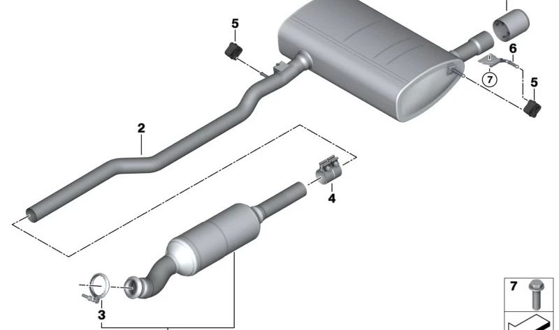 Silenciador adicional trasero OEM 18308687487 para MINI F55, F55 LCI. Original MINI.