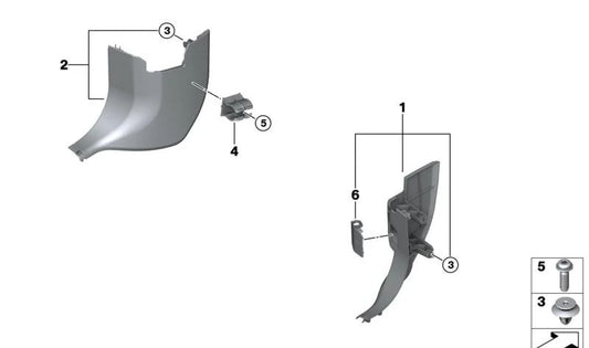 Panel lateral derecho interior OEM 51437492606 para BMW X1 {F48, F48N, F49, F49N} y BMW X2 {F39}. Pieza original BMW. Color negro. Ideal como recambio del panel del lado derecho en el interior del coche.