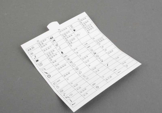 Fuse Arrangement Card for BMW E81, E82, E87N, E88, E90, E91, E92, E93, E84, E89 (OEM 71239232904). Original BMW