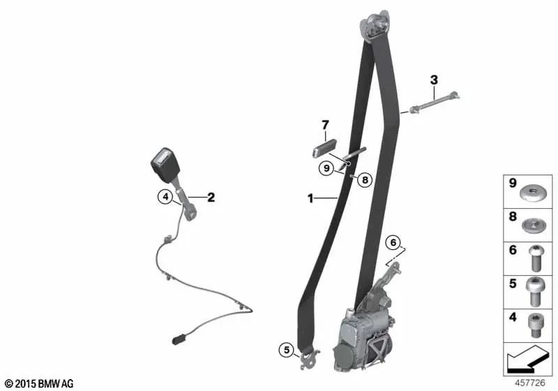 Ceinture avant supérieure droite pour la série BMW 7 G11, G11n, G12, G12N (OEM 72117402432). BMW d'origine