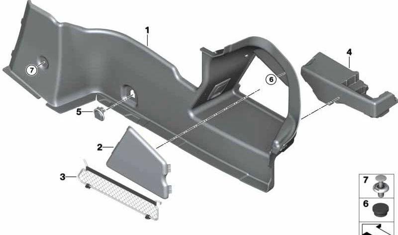 Revestimento do porta-malas direito para BMW Série 8 F91, G14 (OEM 51477435262). BMW originais.