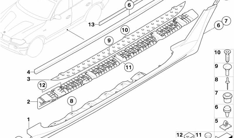 Refuerzo lateral derecho OEM 51713401010 para BMW X3 E83 (modelos 1.8d, 2.0d, 2.0i). Compatible con motores M47, N46, N47. Original BMW.