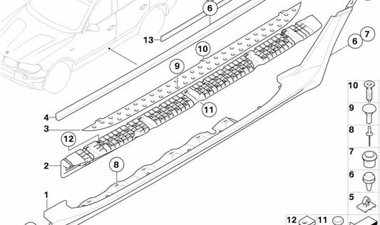 Refuerzo lateral derecho OEM 51713401010 para BMW X3 E83 (modelos 1.8d, 2.0d, 2.0i). Compatible con motores M47, N46, N47. Original BMW.