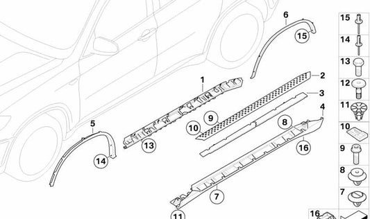 Stampa a sinistra per BMW X6 E71, E72 (OEM 51777245741). BMW originale