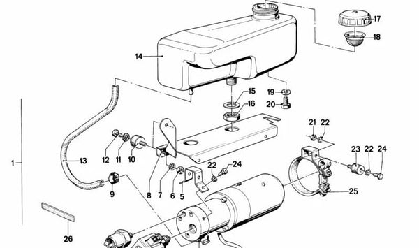 Depósito de aceite de suspensión OEM 37121119923 para BMW E23. Original BMW.