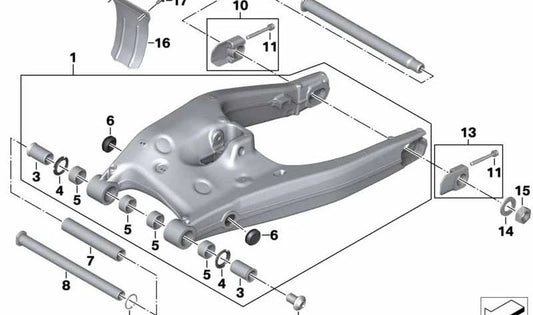 Casquillo de cojinete trasero OEM 33358389083 para motos BMW F750GS, F850GS, F900R, F900XR... y más. Original BMW Motorrad.