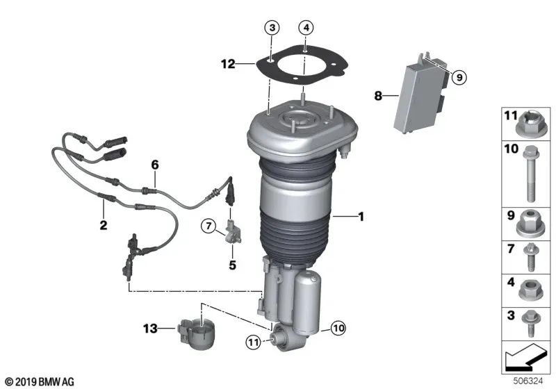 Rear left air shock absorber for BMW 6 Series G32N (OEM 37106885955). Original BMW