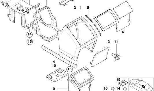 Reposabrazos central OEM 51162699416 para BMW E39. Original BMW.