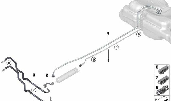 Tubería de retorno de combustible OEM 16117300641 para MINI Clubman F54 Cooper D, Cooper S, Cooper SD. Original MINI.